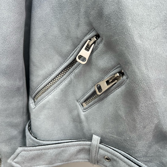 Zara Size large light blue faux suede motorcycle jacket with silver hardware - Picture 7 of 10